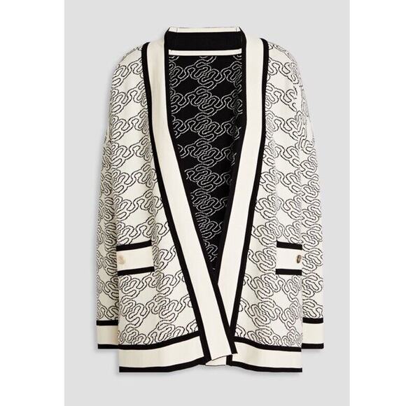 Sandro Sandro Enea Oversized Jacquard Knit Reversible Cardigan Sweater Black - Picture 1 of 16